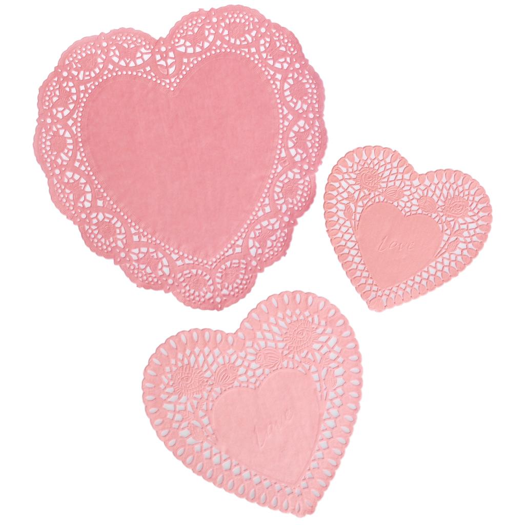 Set Of 72 Pink Heart Paper Doilies ﻿Rex London